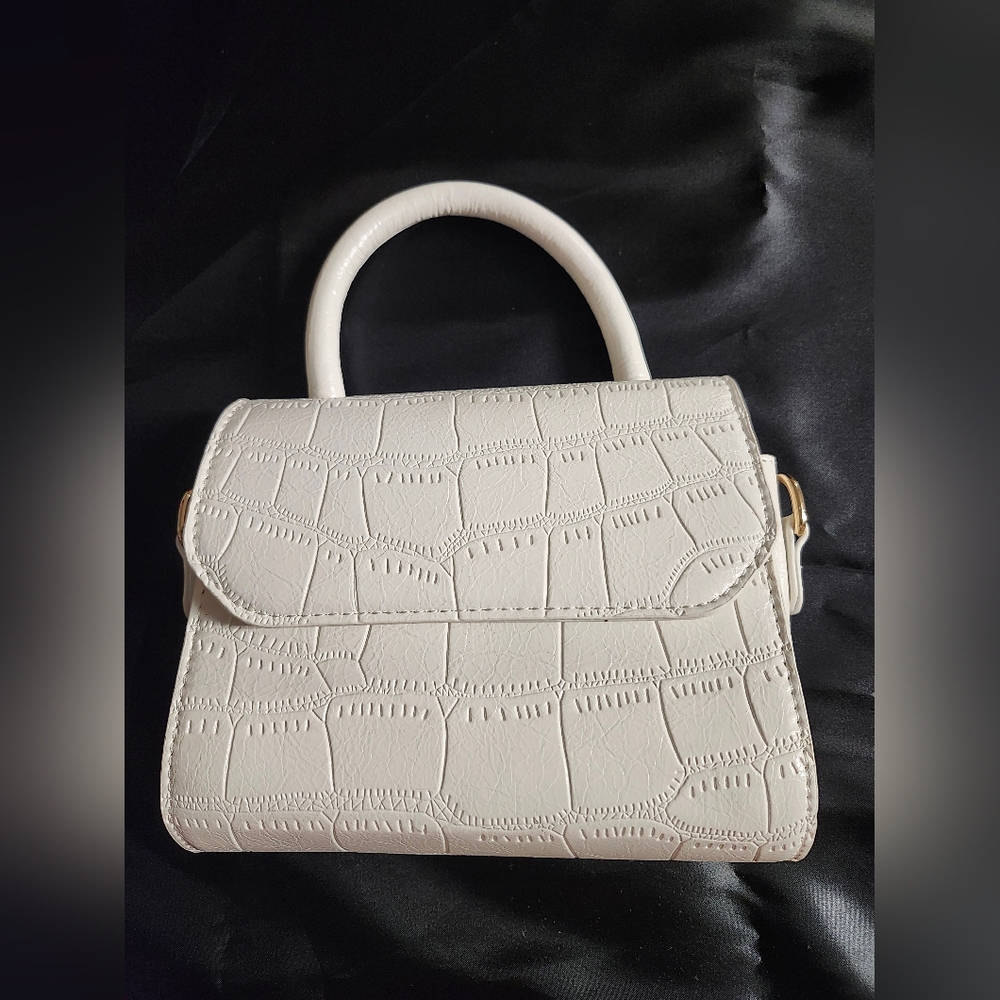White Croc-Embossed Handbag